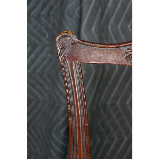 Antique Victorian Gothic Chippendale Style Carved Mahogany Chair Animal Print For Sale - Image 4 of 18