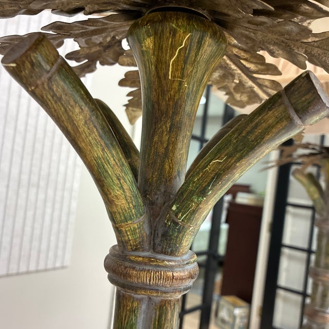 1990s Hollywood Regency Style Palm Bamboo Lamps With Shades - a Pair For Sale In Providence - Image 6 of 9
