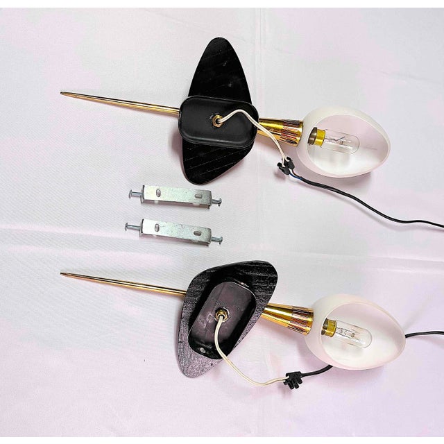 Maison Arlus Pair of Brass and Black Wall Sconces, France Mid-Century For Sale - Image 14 of 14