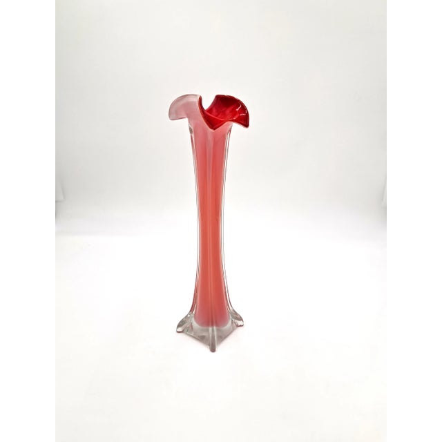 Red Mid-Century Red Cased Tulip Vase, Jack in the Pulpit Styling For Sale - Image 8 of 8