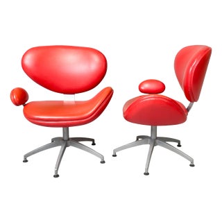 Danish Bird Lounge Chairs in Red Leather from Preben Fabricius & Jørgen Kastholm, 1960s, Set of 2 For Sale