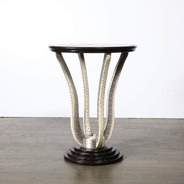 Mid-Century Gueridon Table in Python Leather With Stepped Base by Karl Springer For Sale - Image 12 of 15