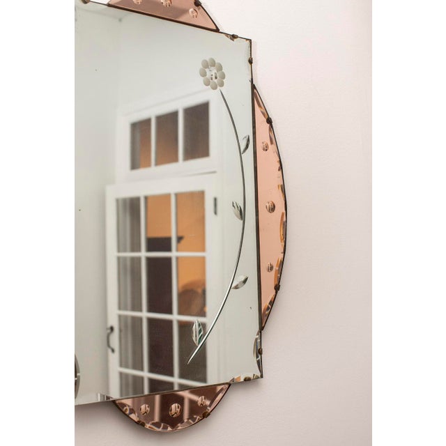 1950s Floral Scalloped Pink Glass Mirror For Sale - Image 4 of 6