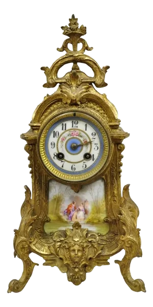 Early 20th Century S. Marti Medaille De Bronze Gold French Victorian Porcelain Figural Shelf Clock