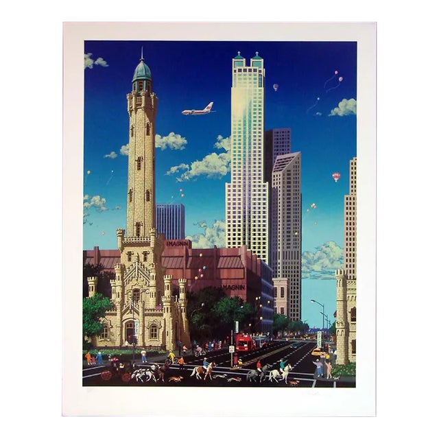 "Old Water Tower" Contemporary Alexander Chen Architectural Offset Hand-Signed Lithograph For Sale