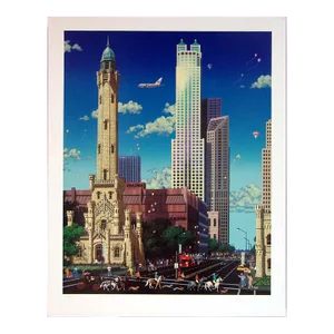 "Old Water Tower" Contemporary Alexander Chen Architectural Offset Hand-Signed Lithograph