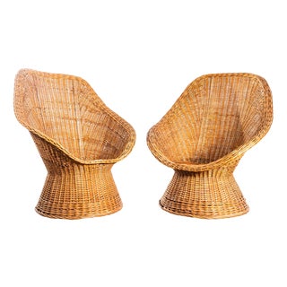 French Sculptural Wicker Armchairs, 1970s, Set of 2 For Sale