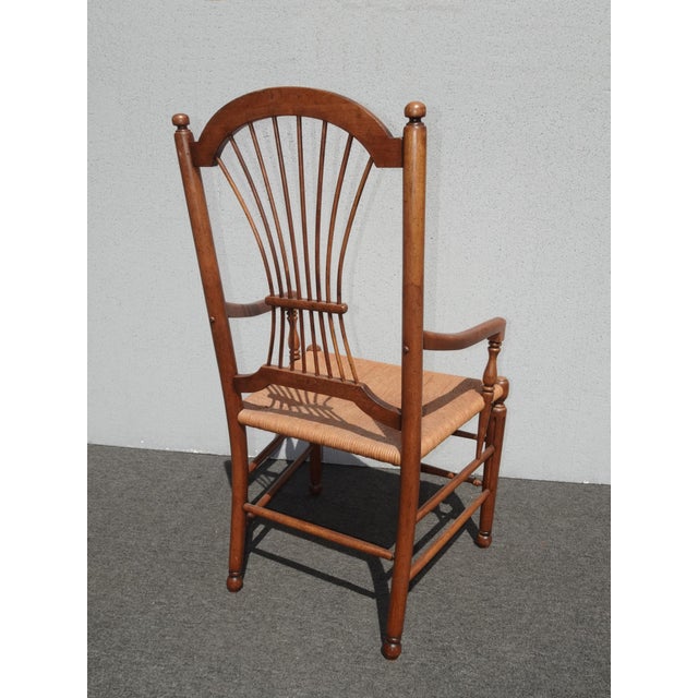 Unique Vintage French Country Oak Rush Seat Arm Chair W Unique Arm Rests For Sale - Image 12 of 12