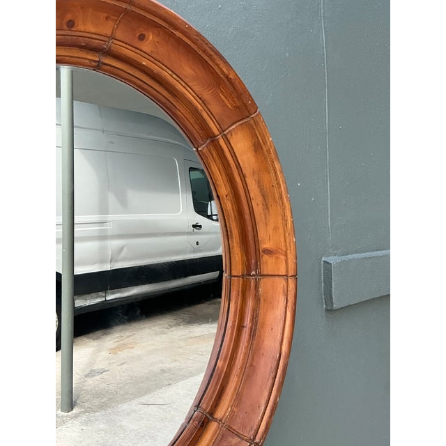 Vintage Round Wood Frame Mirror For Sale - Image 10 of 12
