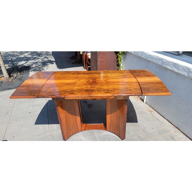 Art Deco Harry Lebus Dining Room Table Burl Walnut Stunning Opens to 66 For Sale - Image 9 of 9