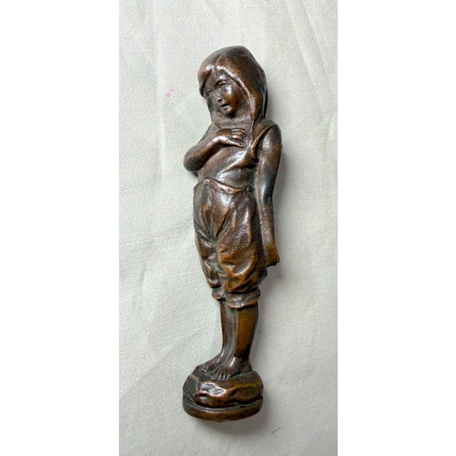 1920s Antique 19th Century Figural Bronze Little Girl Child Wax Seal Statue Figure For Sale - Image 5 of 9