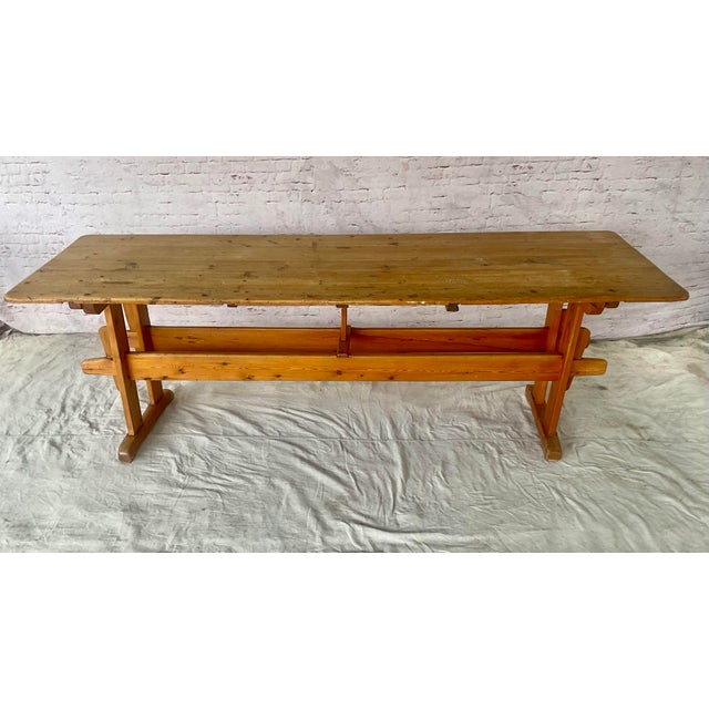 Danish Rustic Pine Dining Trestle Table, 19th Century For Sale In Tampa - Image 6 of 11