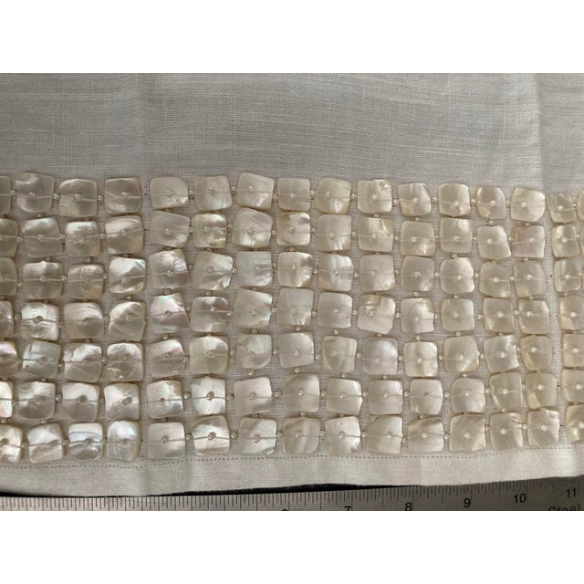 Mother of Pearl Embellished Linen Contemporary Guest Towels (Set of 2) For Sale - Image 4 of 4