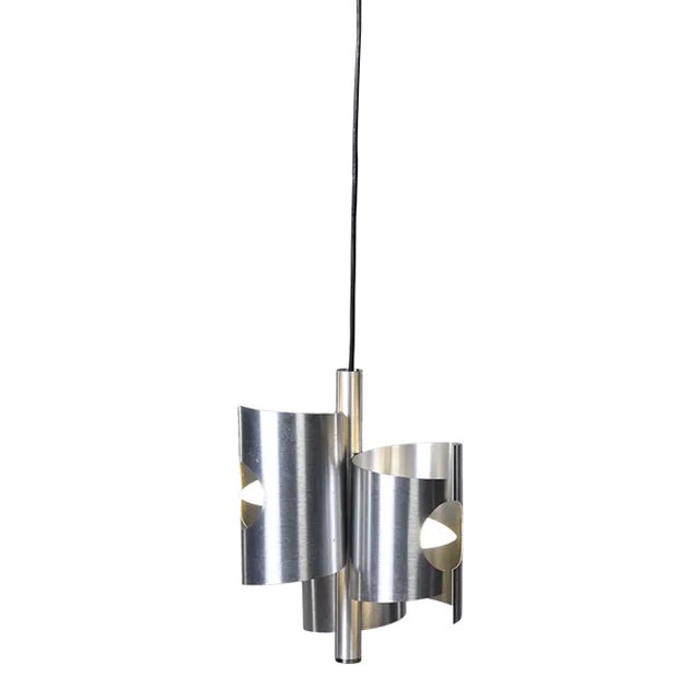 Mid Century Italian Hanging Aluminum Three Light Fixture For Sale