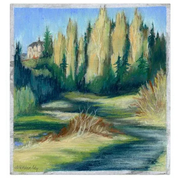 Framed Original Art, "The Castle" Contemporary Landscape Pastel Sketch Drawing For Sale - Image 4 of 5