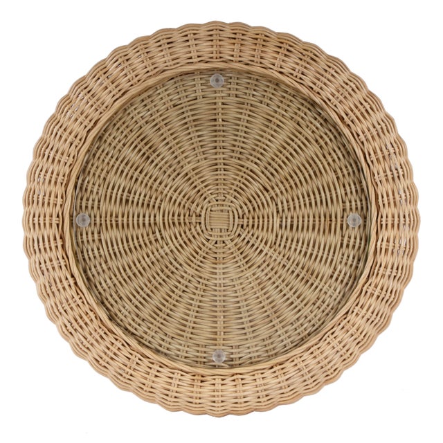 2020s Flora 22 in. W Round Rattan Scalloped Edge End table, Natural Rattan For Sale - Image 5 of 6