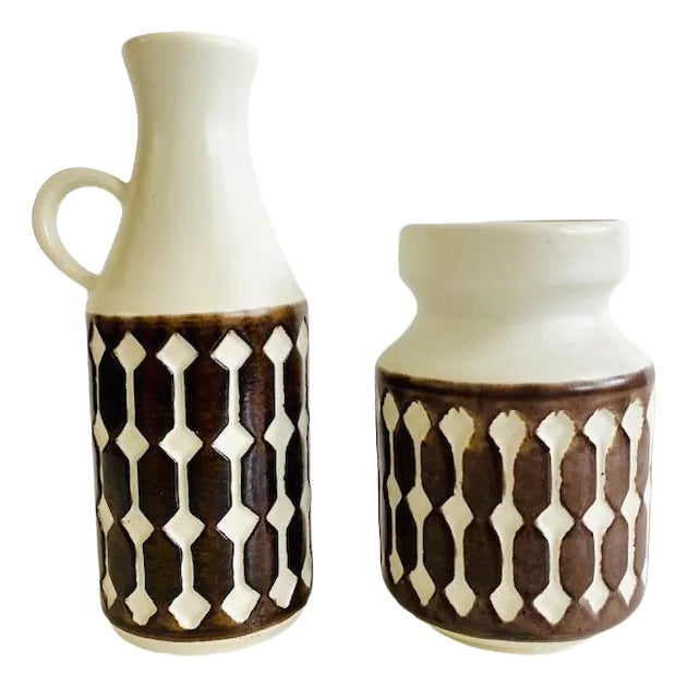 Vases with Relief Decoration from Jasba, West Germany, 1960s, Set of 2 For Sale