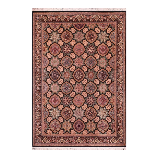 Elegant Mughal Inspire Pak-Persian Black/Multi Wool Rug - 9'2'' X 12'4'' For Sale