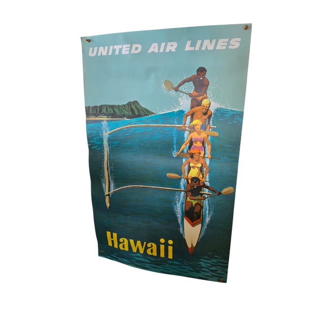 Vintage original United Air Lines travel poster by Stan Galli. The subject of this poster is Hawaii. It features a group...