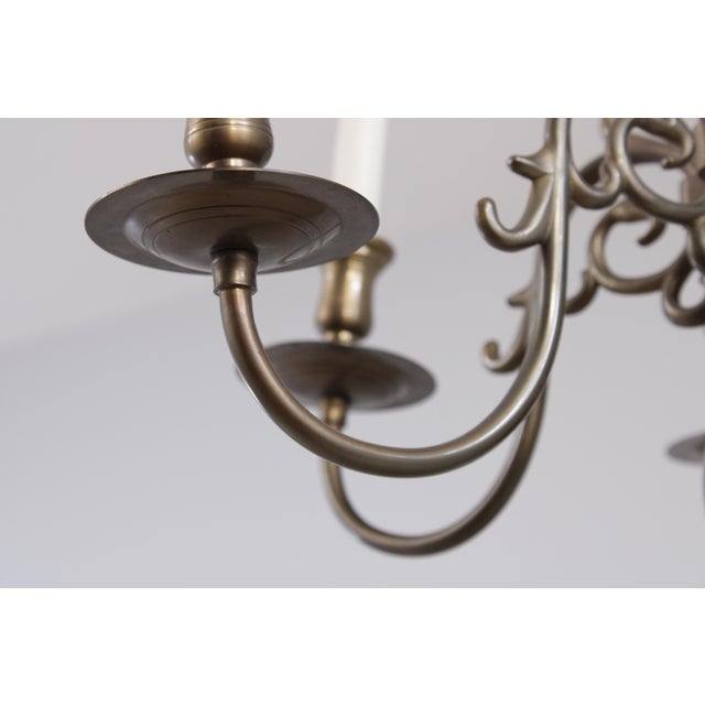 1970s Colonial Style Brass 6 Light Chandelier For Sale - Image 4 of 12