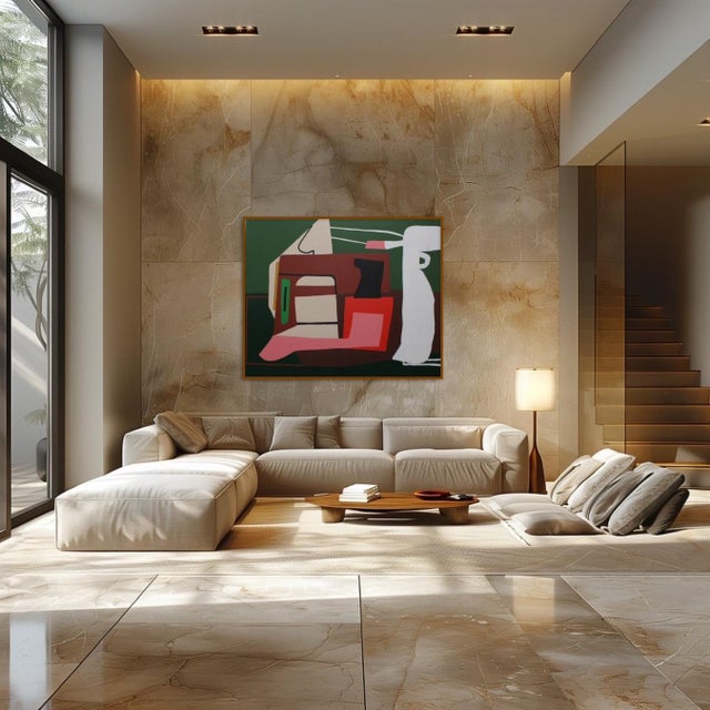 The "Serenity" painting by artist Bodasca is a stunning example of bold and vibrant abstract art. The geometric forms and...