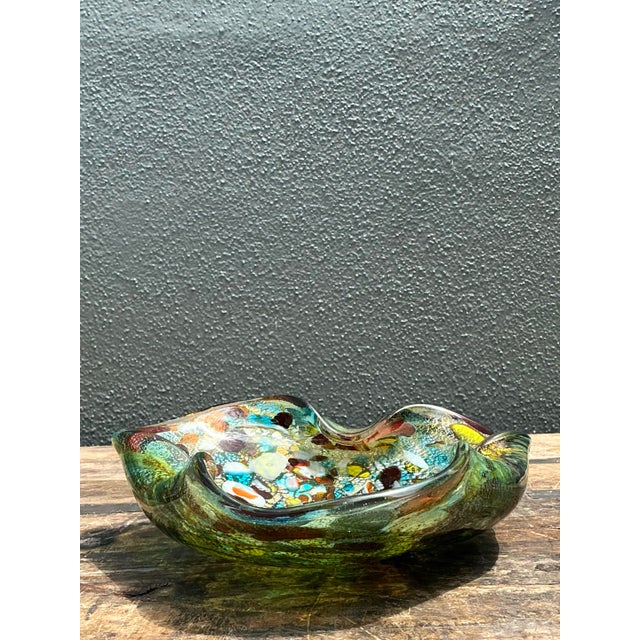 Teal Vintage Italian Art Glass Ashtray After Murano For Sale - Image 8 of 12