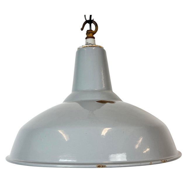 Vintage British Industrial Grey Enamel Factory Pendant Lamp, 1960s For Sale - Image 18 of 18