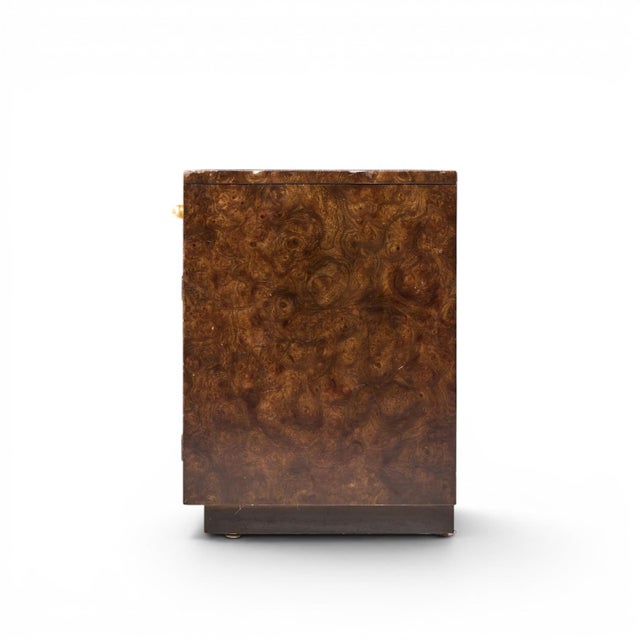 Mid 20th Century Bernhard Rohne for Mastercraft Mid Century Burlwood and Acid Etched Brass Nightstands - Pair For Sale - Image 5 of 13