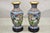 Vintage Chinese Cloisonné Porcelain Enamel Figural Crane and Deer Vase - a Pair. Item features removable carved wooden...