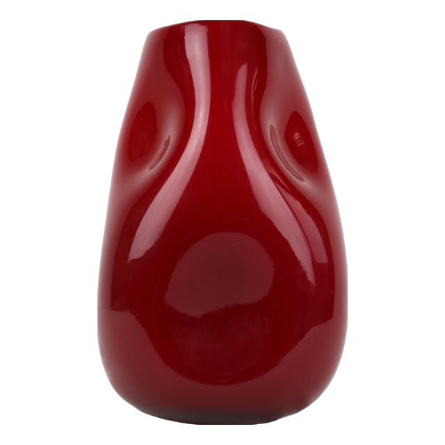 Mid-Century Ruby Red Glass Vase with Organic Hollows, Italy, 1970s For Sale