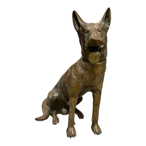 Vintage Life Sized Solid Brass German Shepherd Dog Sculpture Statue 1980