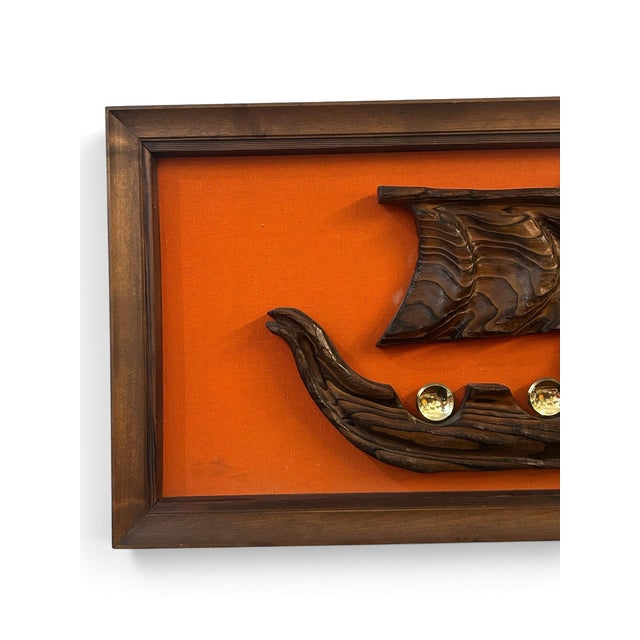 Beautiful carved wood piece from Witco! 100% all original- mounted on a burnt orange fabric backing.