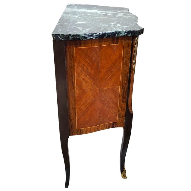 Early 20th Century Antique French Louis XV Style Bronze & Inlaid Verde Marble Top Nighstand Chest For Sale - Image 5 of 14