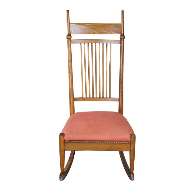 Antique Victorian Aesthetic Movement E.W. Godwin-Style Rocking / Nursing Chair, circa 1870s. Features a quartersawn oak...