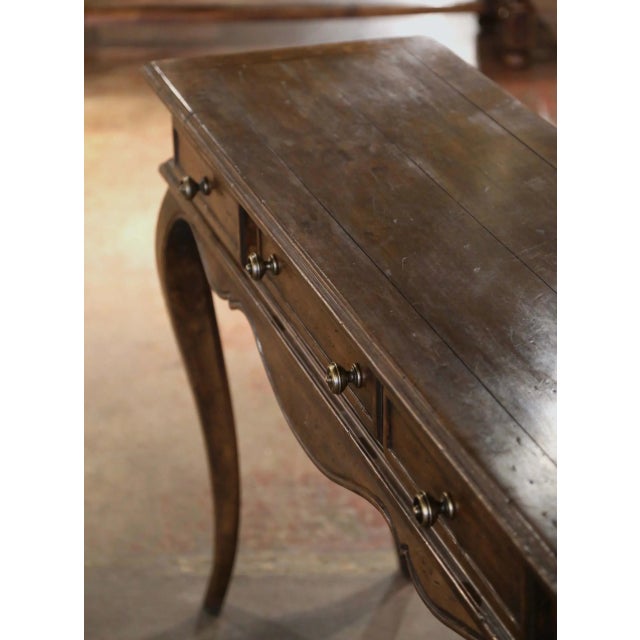 French Mid-Century French Louis XV Carved Walnut Three-Drawer Console Table For Sale - Image 3 of 8