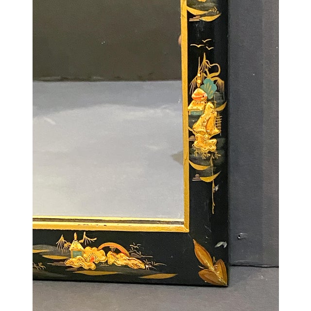 English Vanity Mirrors With Chinoiserie Black Lacquered Frames - Two Available For Sale - Image 11 of 17