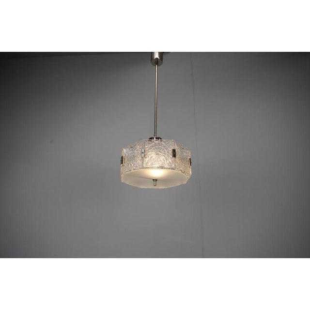 Metal Czechoslovak Cut Glass and Chrome Pendant Light from Kamenický Šenov, 1970s For Sale - Image 7 of 13
