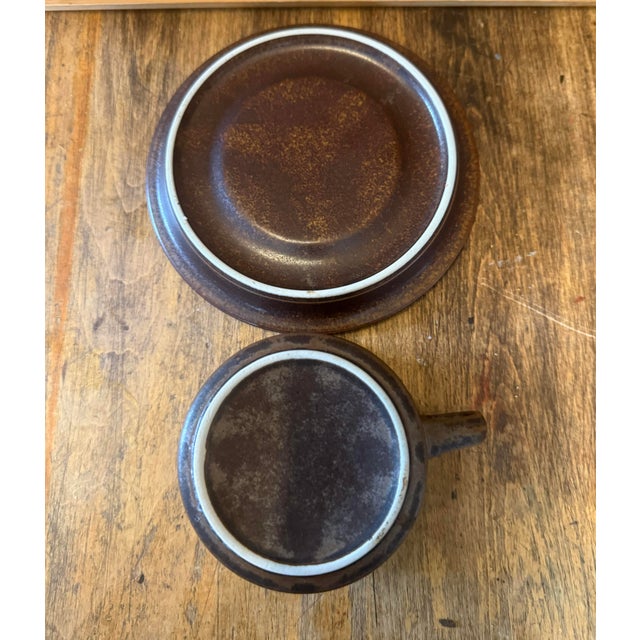 Vintage Arabia Finland Ruska Stoneware Large Coffee Cup & Saucer Brown For Sale - Image 4 of 7