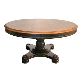 1990s Distressed Black Painted Regency Marquetry Round Dining Table For Sale