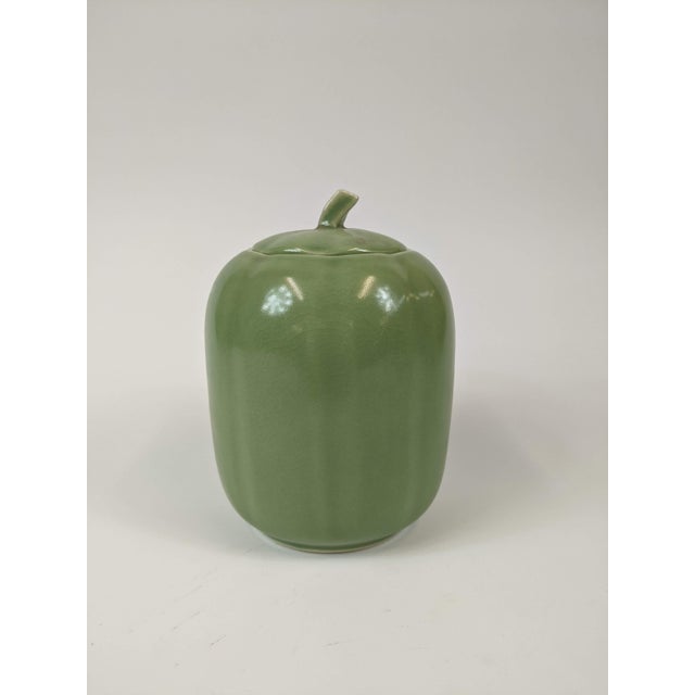 Celadon Melon Shaped Covered Container For Sale - Image 4 of 4