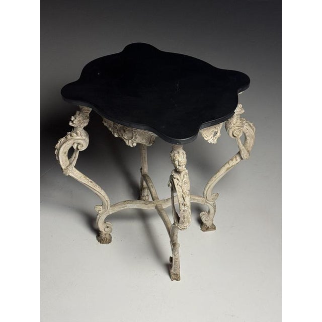 French Side Table in Hand-Carved Wood with Marble Top For Sale - Image 4 of 18