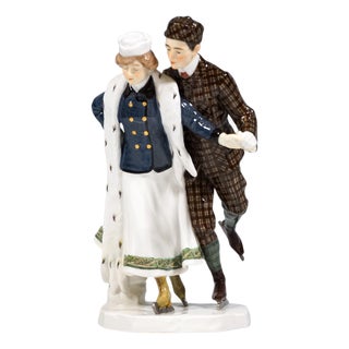 Art Nouveau Ice-Scaters Figure Group attributed to Alfred Koenig for Meissen, Germany, 1910s For Sale