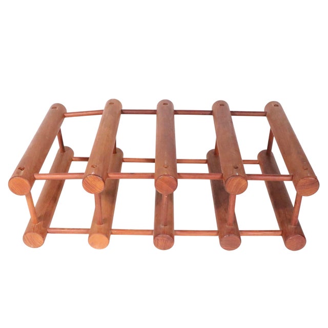 Mid 20th Century Danish Modern Architectural Teak Wine Rack Four Bottles For Sale - Image 4 of 9