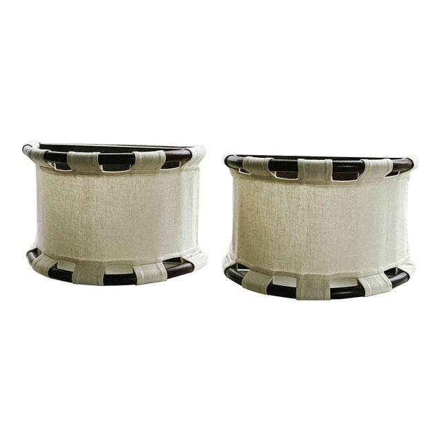 Pair of Linen and Bamboo Wall Sconces by Anna Ehrner for Ateljé Lyktan, C. 1970 For Sale