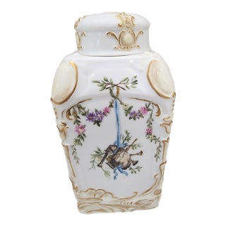 1920s Beautiful Hand Painted Antique Tea Caddy Signed e.h. Newton Cincinnati For Sale