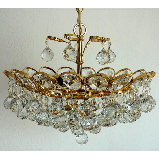 Gold Brass and Rainbow Lead Crystal 8-Light Chandelier from Palwa, 1960s For Sale - Image 8 of 12