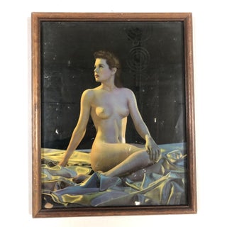 1942 Wwii Pin-Up Nude Female Lithograph by Signed C Moss in Wood Frame For Sale