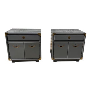 Freshly Lacquered Drexel Accolade Campaign Nightstands a Pair For Sale