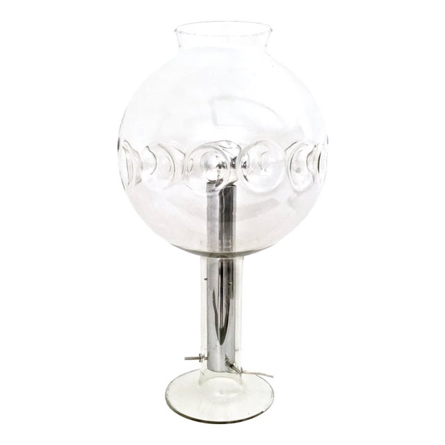 Vintage Italian Steel Table Lamp with Spheric Murano Glass Lampshade, 1970s For Sale