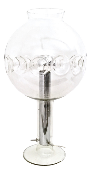 Vintage Italian Steel Table Lamp with Spheric Murano Glass Lampshade, 1970s